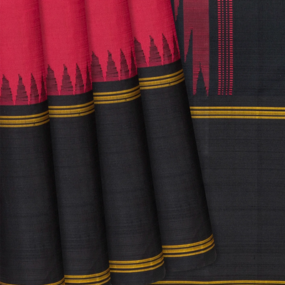 Red Handloom Kanchipuram Plain Korvai Silk Saree-Red