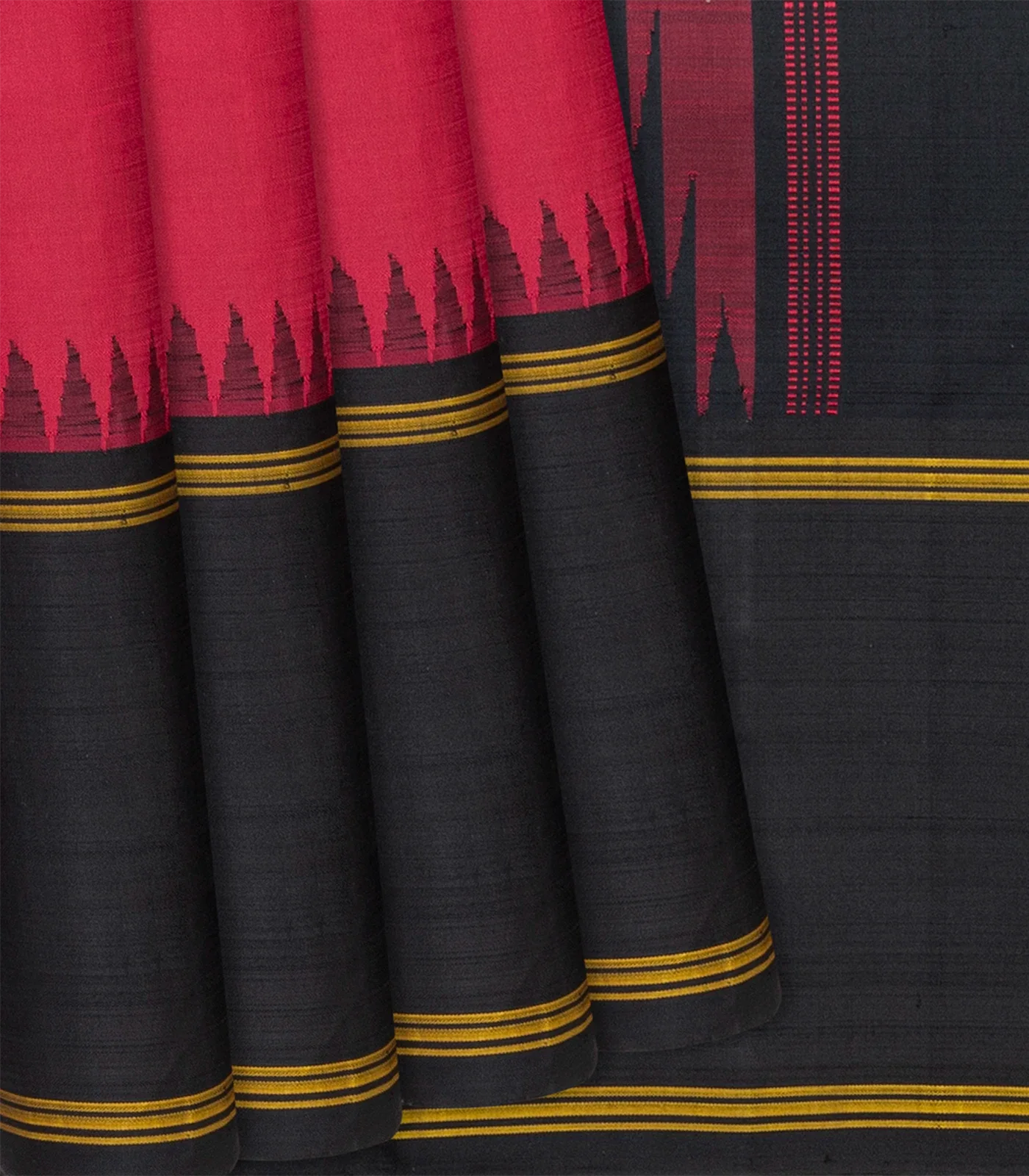 Red Handloom Kanchipuram Plain Korvai Silk Saree-Red
