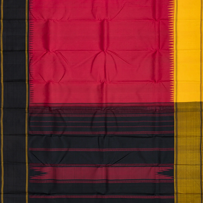 Red Handloom Kanchipuram Plain Korvai Silk Saree-Red