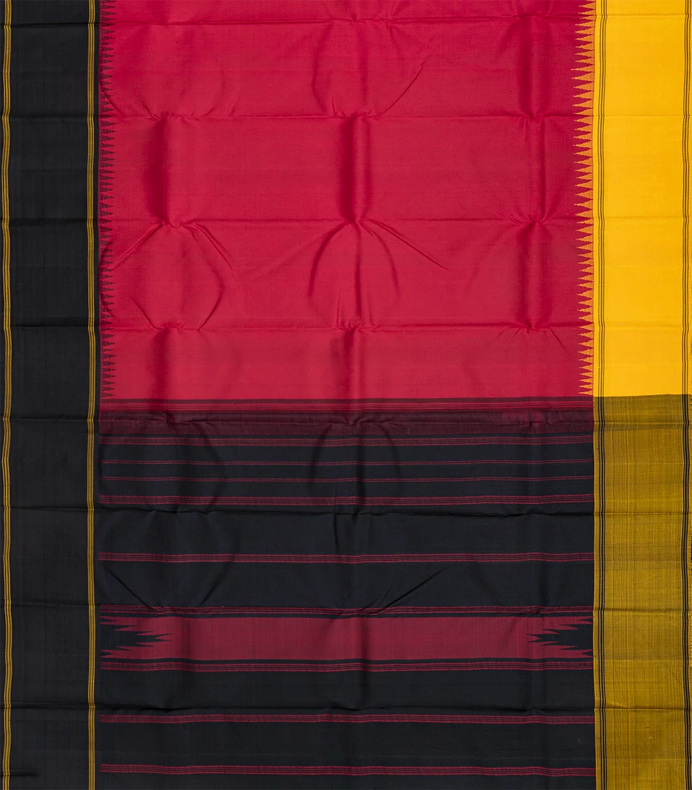 Red Handloom Kanchipuram Plain Korvai Silk Saree-Red