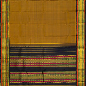 Oil Mustard Handloom Kanchipuram Korvai Silk Saree With Stripes-OIL MUSTARD