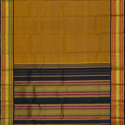 Oil Mustard Handloom Kanchipuram Korvai Silk Saree With Stripes-OIL MUSTARD