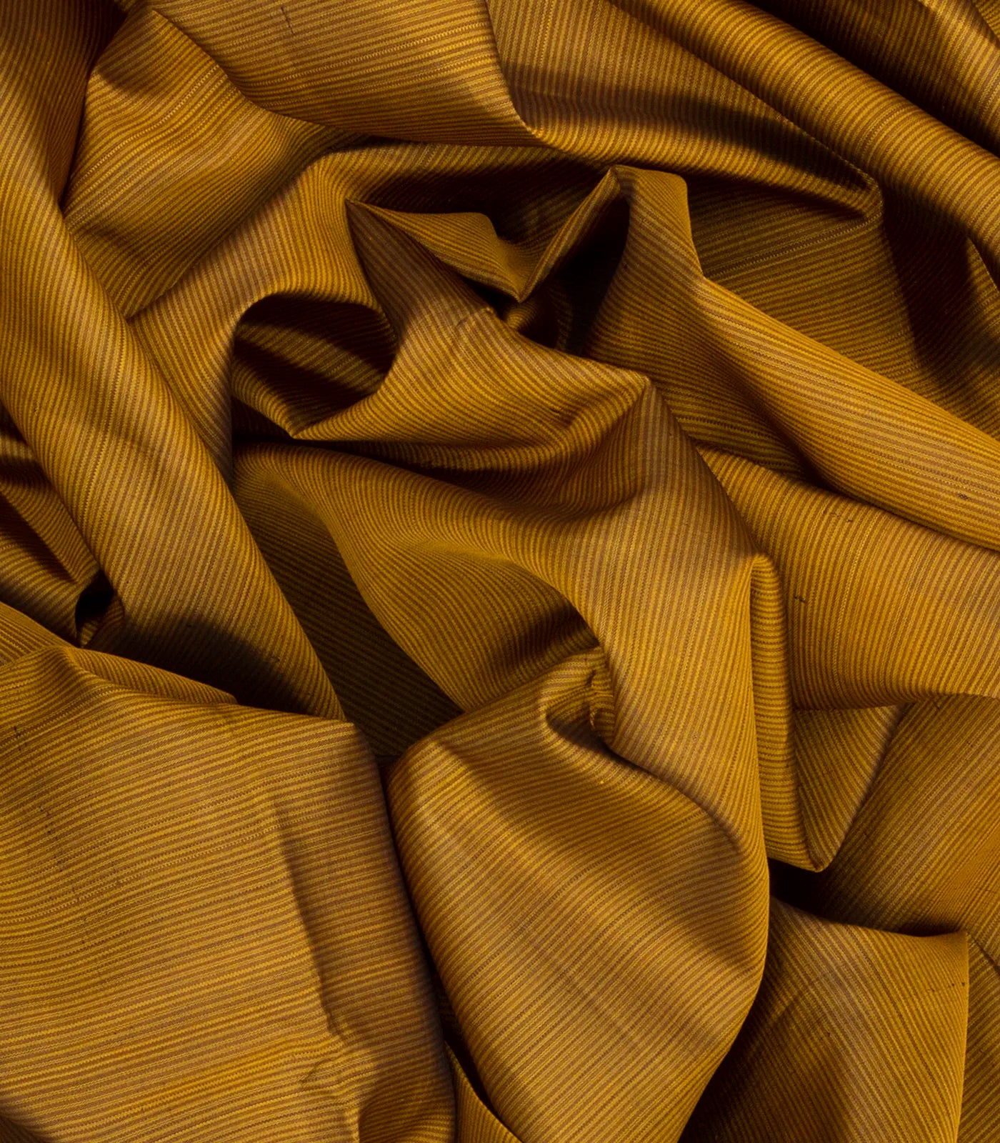 Oil Mustard Handloom Kanchipuram Korvai Silk Saree With Stripes-OIL MUSTARD