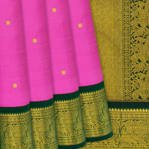 Hot Pink Handloom Kanchipuram Korvai Silk Saree With Coin Motifs-Hot Pink