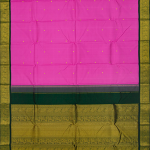 Hot Pink Handloom Kanchipuram Korvai Silk Saree With Coin Motifs-Hot Pink