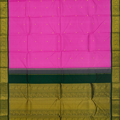 Hot Pink Handloom Kanchipuram Korvai Silk Saree With Coin Motifs-Hot Pink