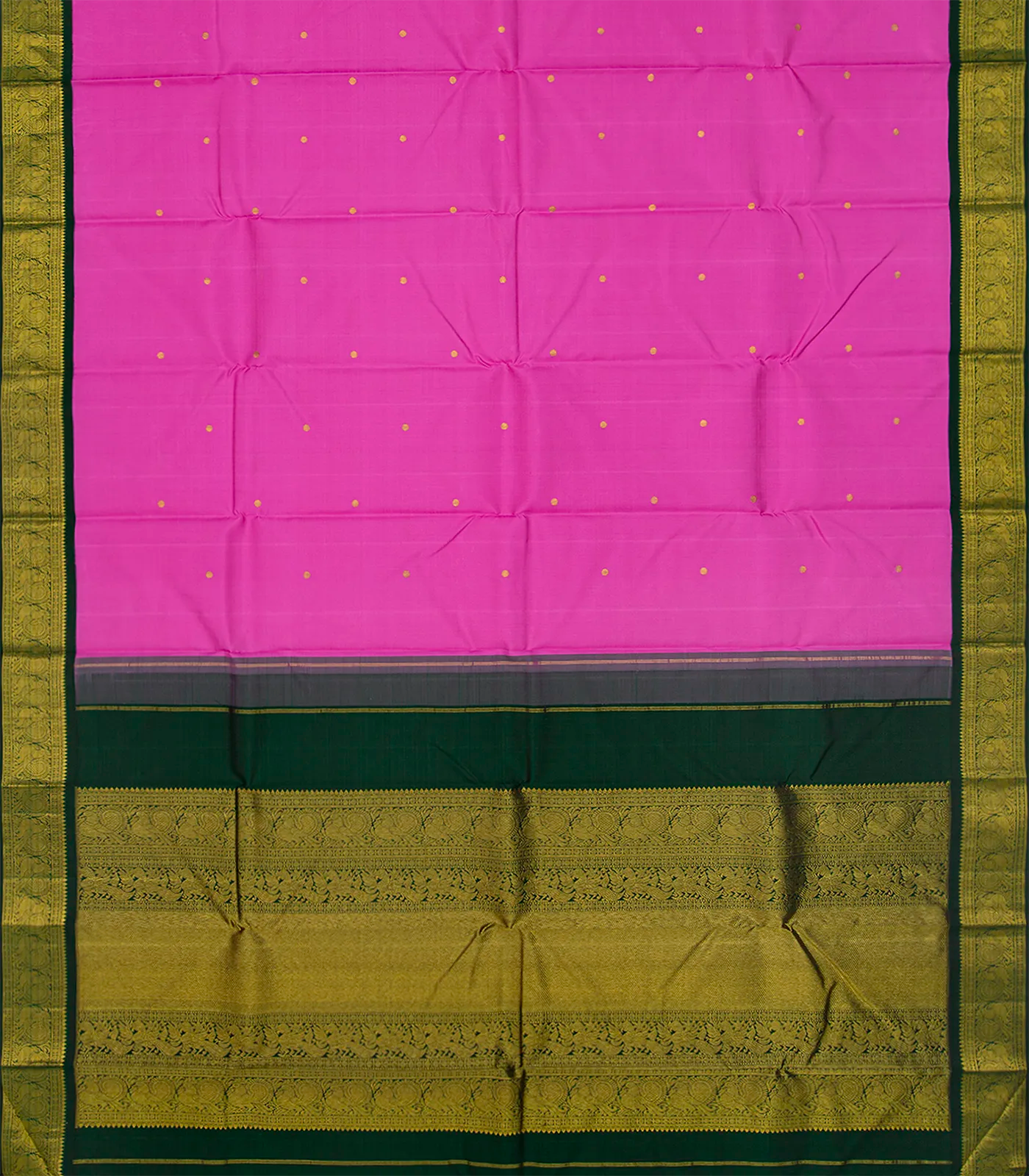 Hot Pink Handloom Kanchipuram Korvai Silk Saree With Coin Motifs-Hot Pink