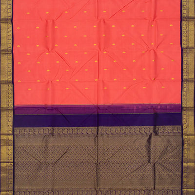 Peach Handloom Kanchipuram Korvai Silk Saree With Mango Motifs-Peach