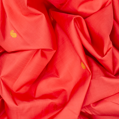 Peach Handloom Kanchipuram Korvai Silk Saree With Mango Motifs-Peach