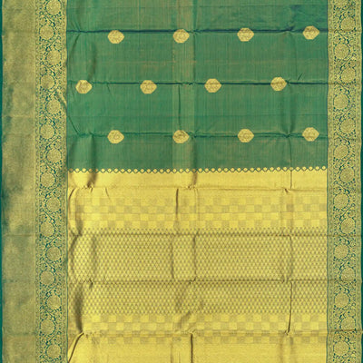 Dark Green Handloom Kanchipuram Silk Saree With Floral Motifs-Dark Green