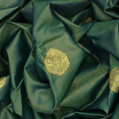 Dark Green Handloom Kanchipuram Silk Saree With Floral Motifs-Dark Green
