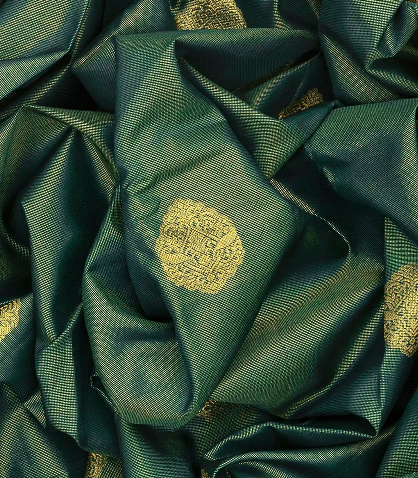 Dark Green Handloom Kanchipuram Silk Saree With Floral Motifs-Dark Green