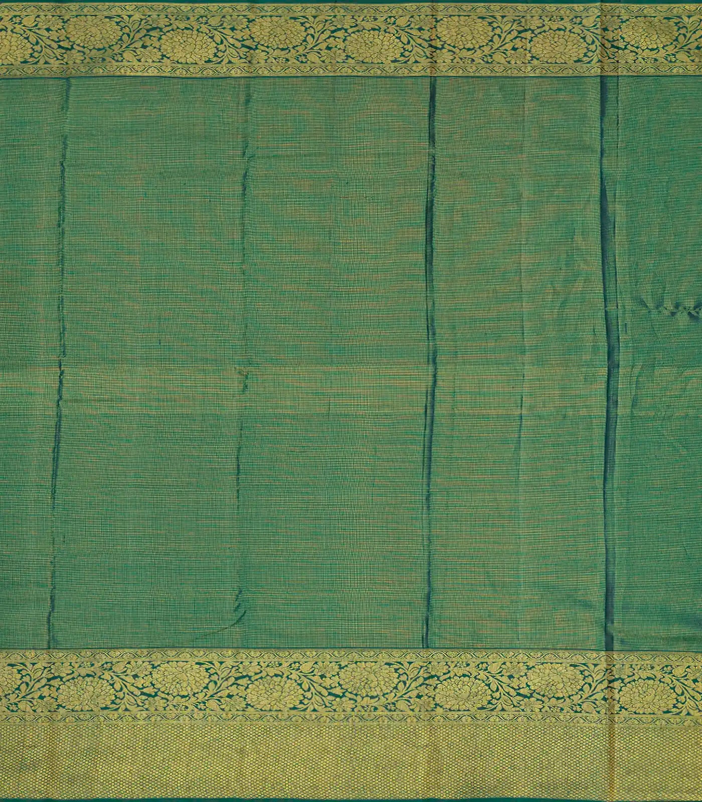 Dark Green Handloom Kanchipuram Silk Saree With Floral Motifs-Dark Green
