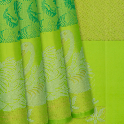 Light Green Handloom Kanchipuram Silk Saree With Leaf Motifs-Light Green