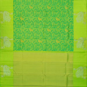 Light Green Handloom Kanchipuram Silk Saree With Leaf Motifs-Light Green