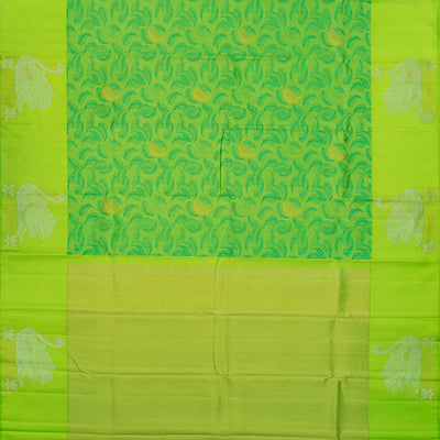Light Green Handloom Kanchipuram Silk Saree With Leaf Motifs-Light Green