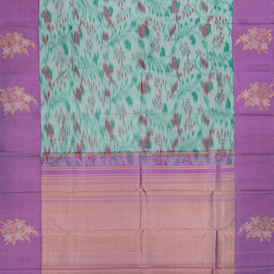 Shadow Green Handloom Kanchipuram Silk Saree With Tie & Dye Motifs-Shadow Green