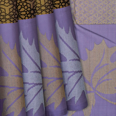 Mustard Handloom Kanchipuram Silk Saree With Geometric Motifs-Mustard