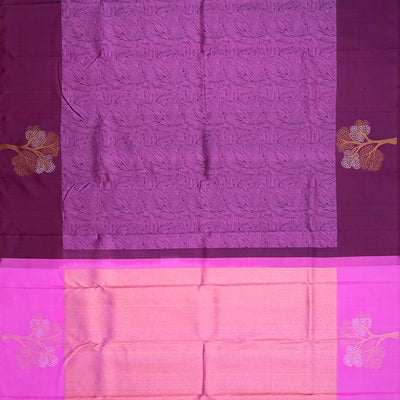 Magenta Handloom Kanchipuram Silk Saree With Abstract Motifs-Magenta