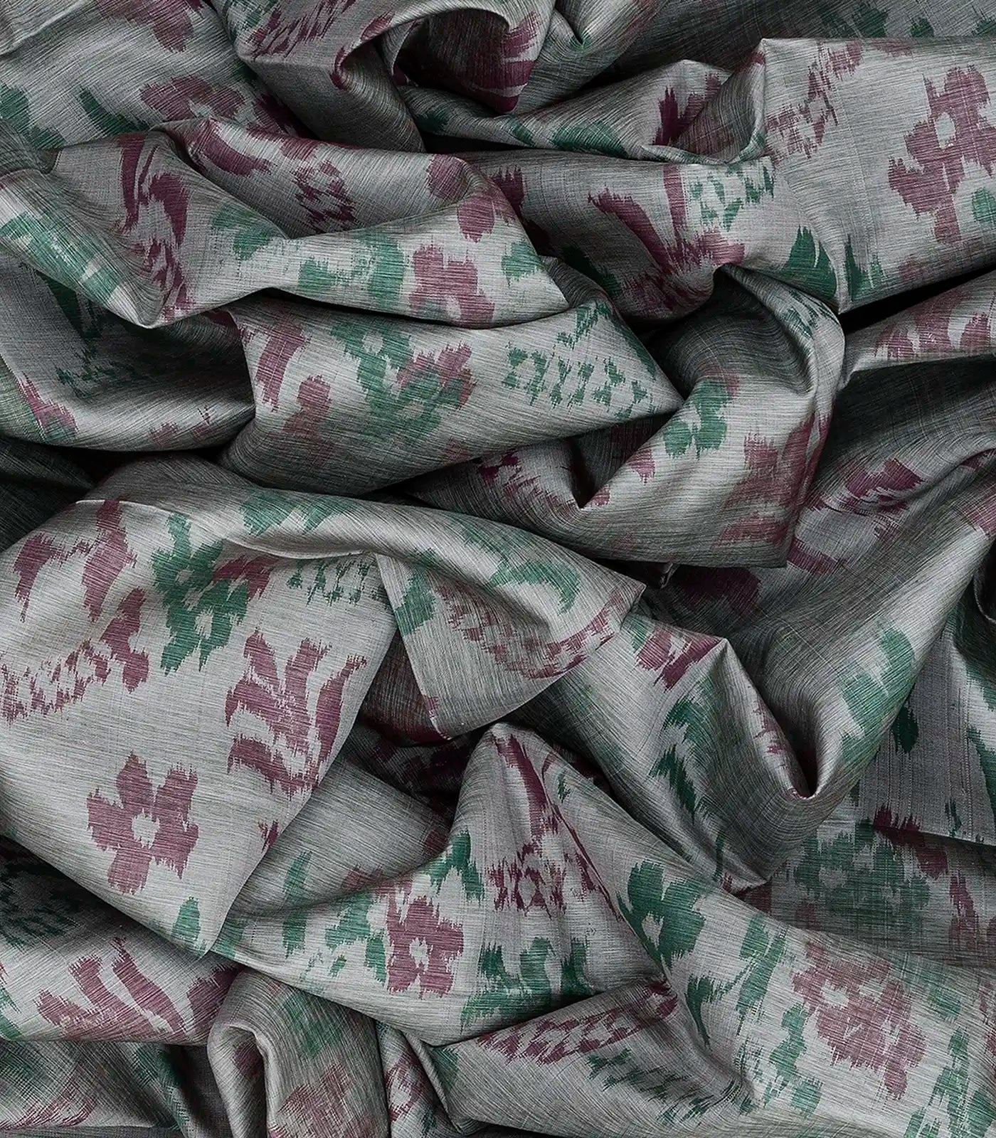 Grey Handloom Kanchipuram Silk Saree With Tie & Dye Floral Motifs-Grey