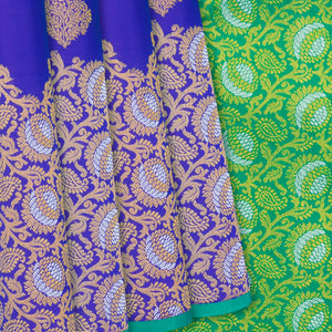 Purple Handloom Kanchipuram Silk Saree With Floral Buttas-Purple