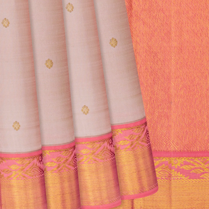 Taupe Handloom Kanchipuram Korvai Silk Saree Kamalam Buttas-Taupe