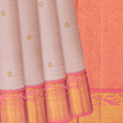 Taupe Handloom Kanchipuram Korvai Silk Saree Kamalam Buttas-Taupe