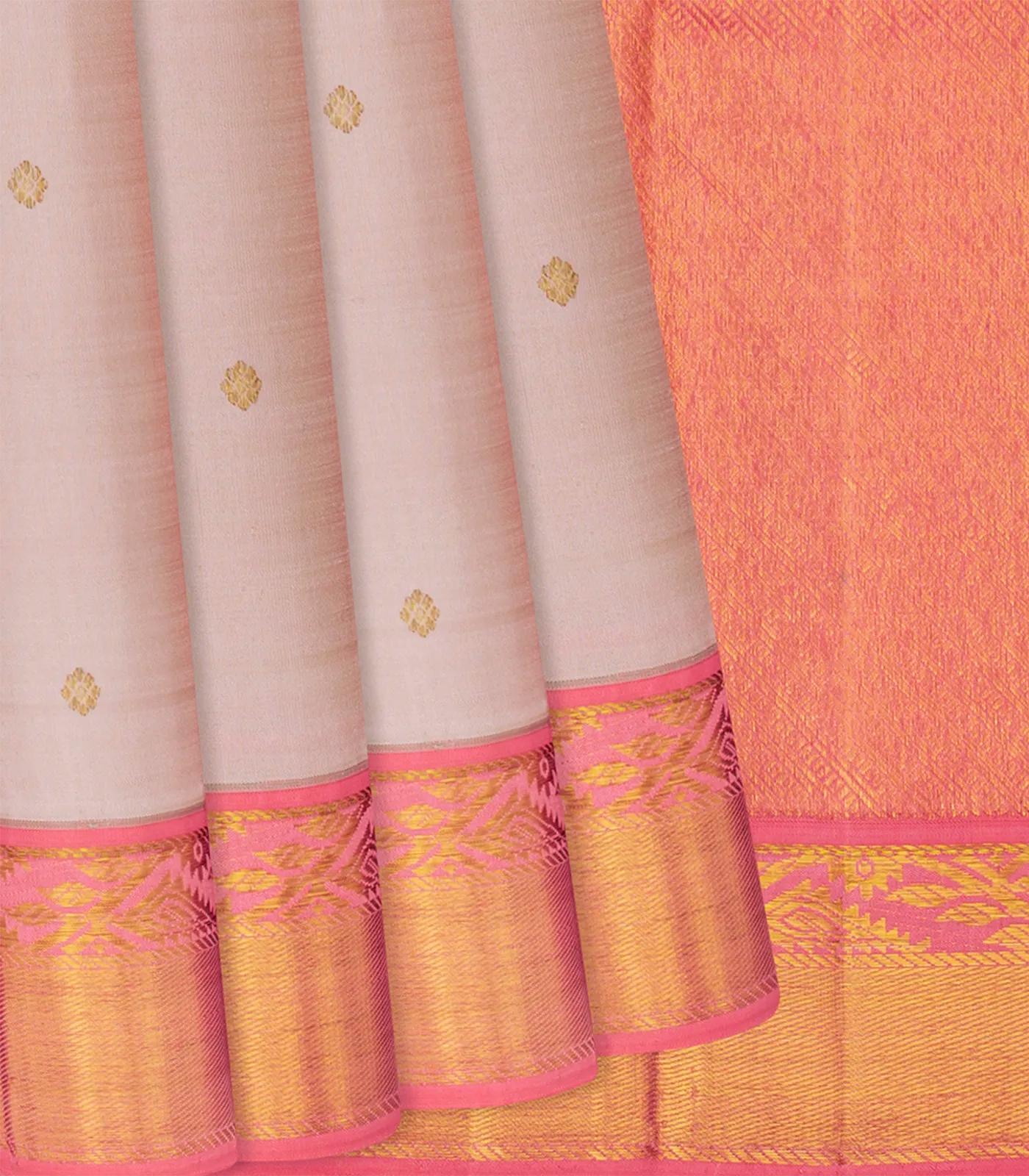 Taupe Handloom Kanchipuram Korvai Silk Saree Kamalam Buttas-Taupe