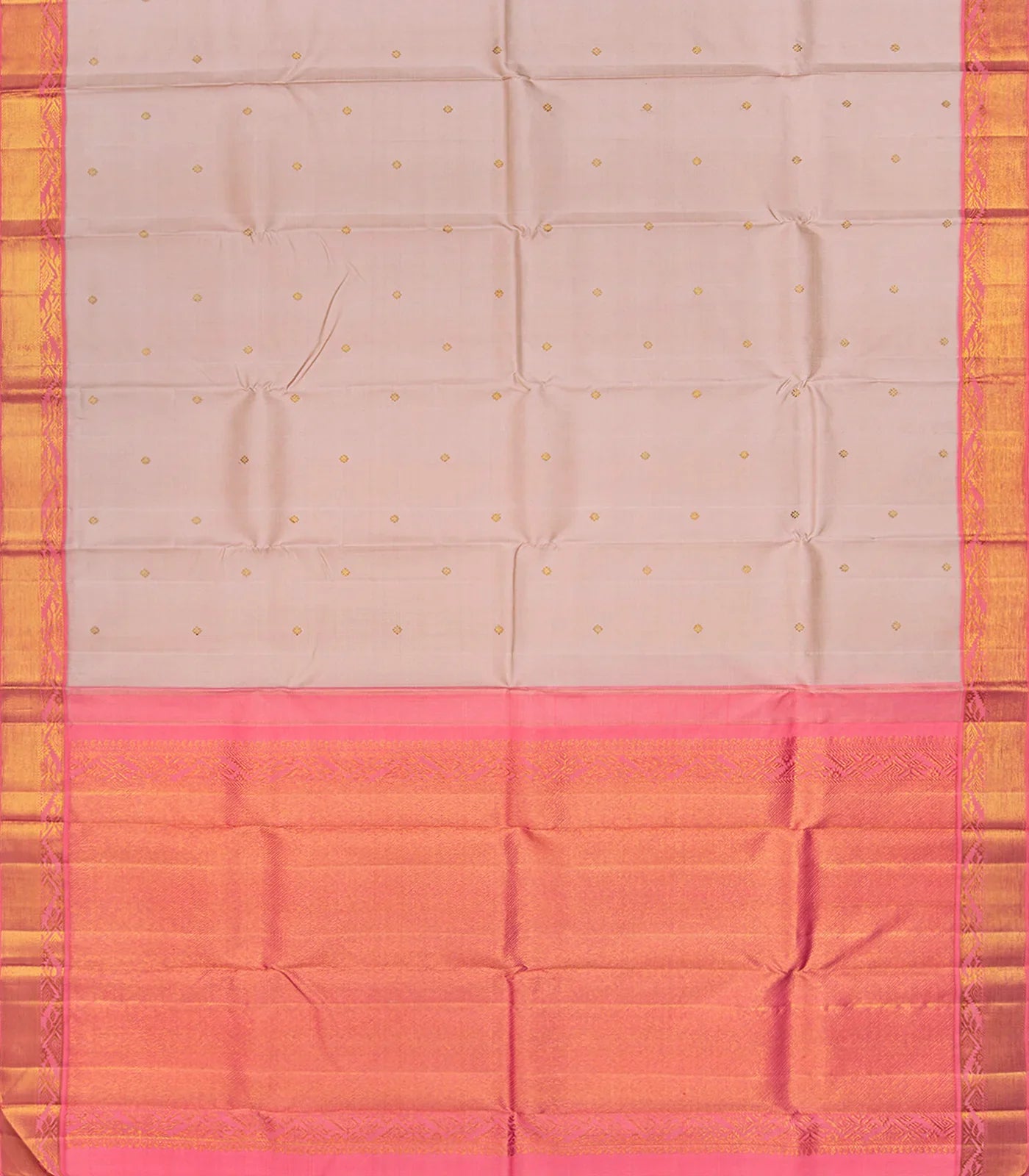 Taupe Handloom Kanchipuram Korvai Silk Saree Kamalam Buttas-Taupe