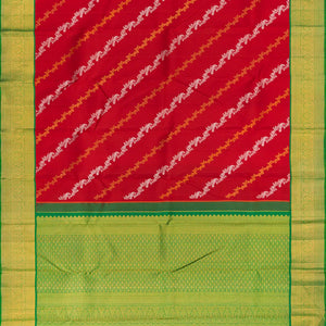 Red Handloom Kanchipuram Korvai Silk Saree Peacock Motifs-Red