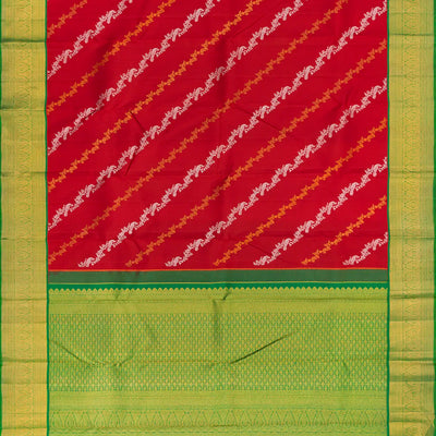 Red Handloom Kanchipuram Korvai Silk Saree Peacock Motifs-Red