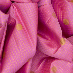 Bubble-gum Pink Handloom Kanchipuram Korvai Silk Saree With Checks & Buttas-BubbleGum Pink