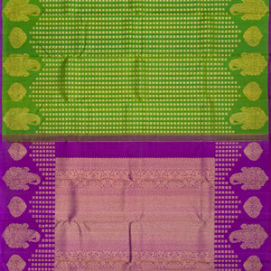 Green Handloom Kanchipuram Silk Saree With Floral Motifs-Green