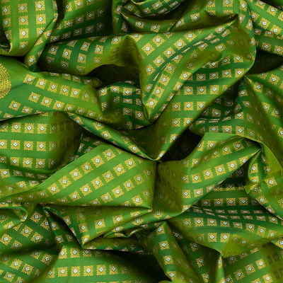 Green Handloom Kanchipuram Silk Saree With Floral Motifs-Green