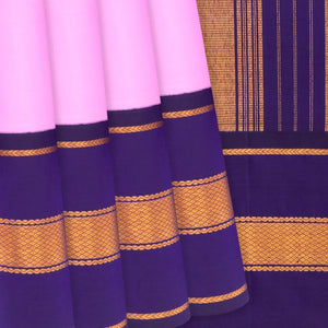 Baby Pink Handloom Kanchipuram Korvai Silk Saree With Purple Border-Baby Pink