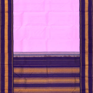 Baby Pink Handloom Kanchipuram Korvai Silk Saree With Purple Border-Baby Pink
