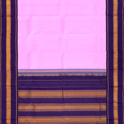 Baby Pink Handloom Kanchipuram Korvai Silk Saree With Purple Border-Baby Pink