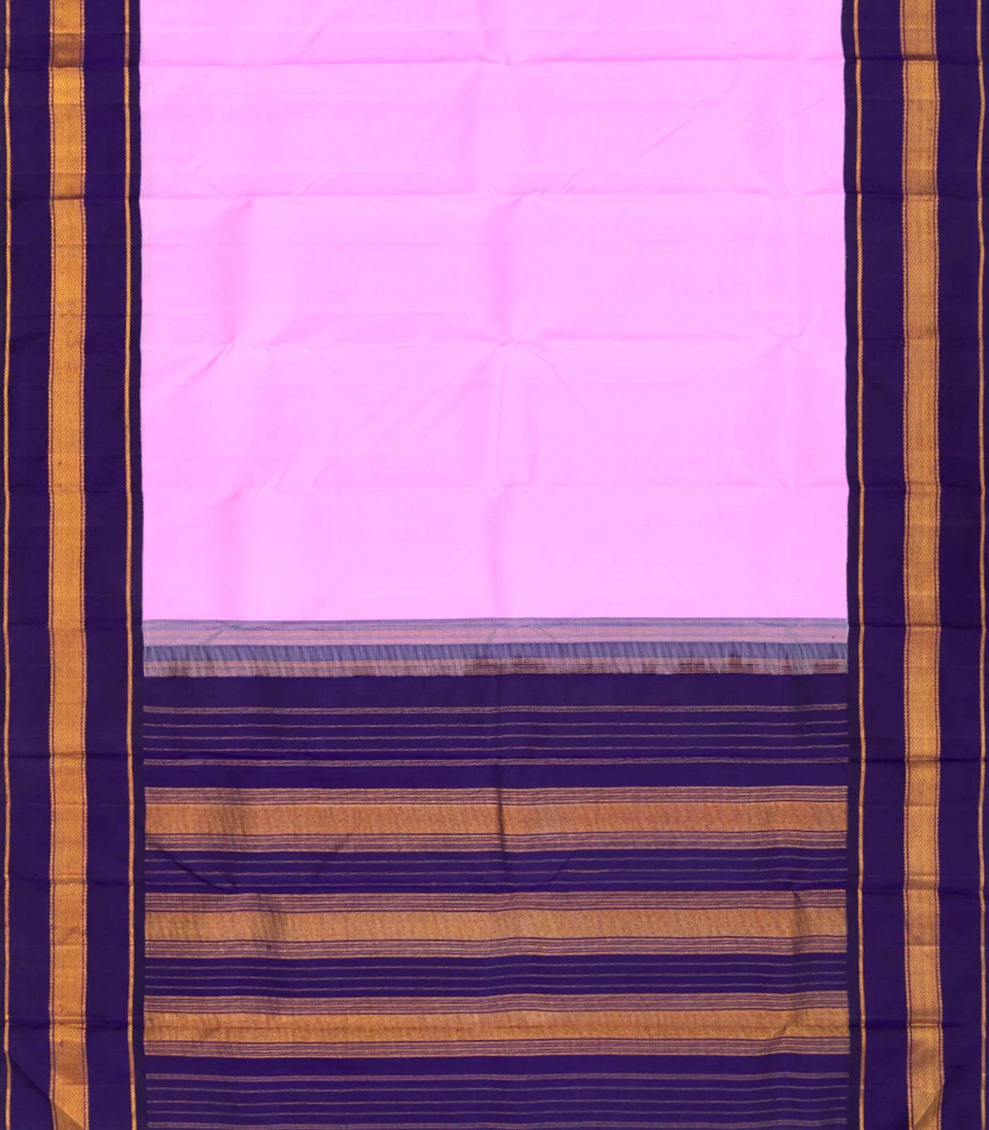 Baby Pink Handloom Kanchipuram Korvai Silk Saree With Purple Border-Baby Pink
