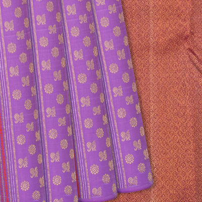Lavender Handloom Kanchipuram Silk Saree With Annam Motifs-Lavander
