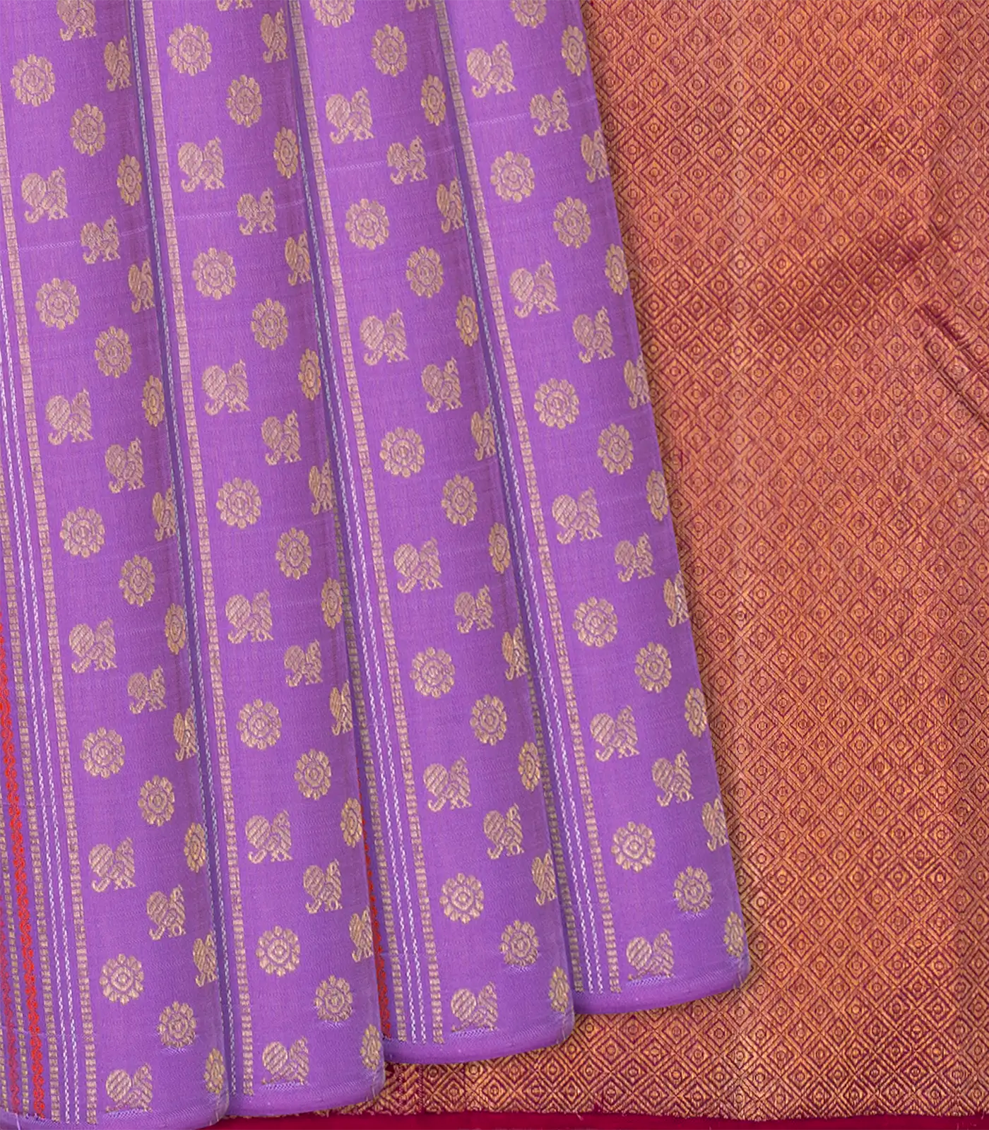 Lavender Handloom Kanchipuram Silk Saree With Annam Motifs-Lavander