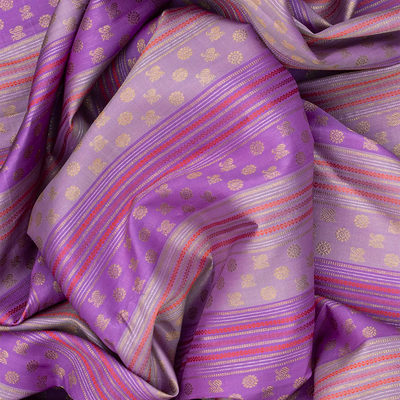 Lavender Handloom Kanchipuram Silk Saree With Annam Motifs-Lavander
