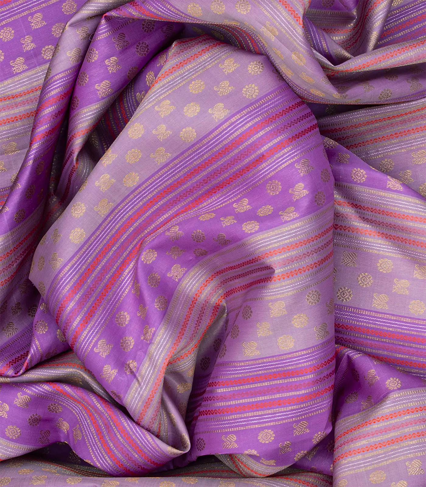 Lavender Handloom Kanchipuram Silk Saree With Annam Motifs-Lavander