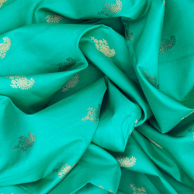 Turquoise Handloom Kanchipuram Korvai Silk Saree With Mango Buttas-Turquoise