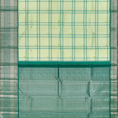 Light Green Handloom Kanchipuram Korvai Silk Saree With Annam Buttas & Checks-Light Green