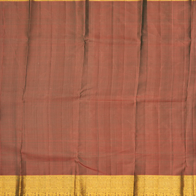 Dark Green Handloom Kanchipuram Korvai Silk Saree With Zari Checks & Buttas-Dark Green