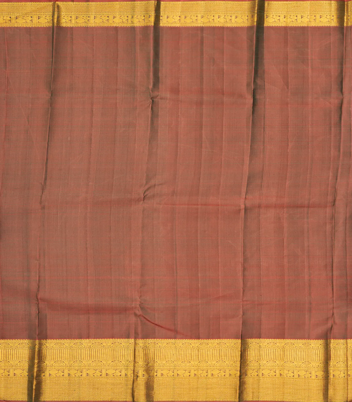 Dark Green Handloom Kanchipuram Korvai Silk Saree With Zari Checks & Buttas-Dark Green