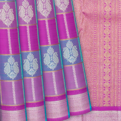 Pink Handloom Kanchipuram Silk Saree With Zari Checks & Buttas-Pink