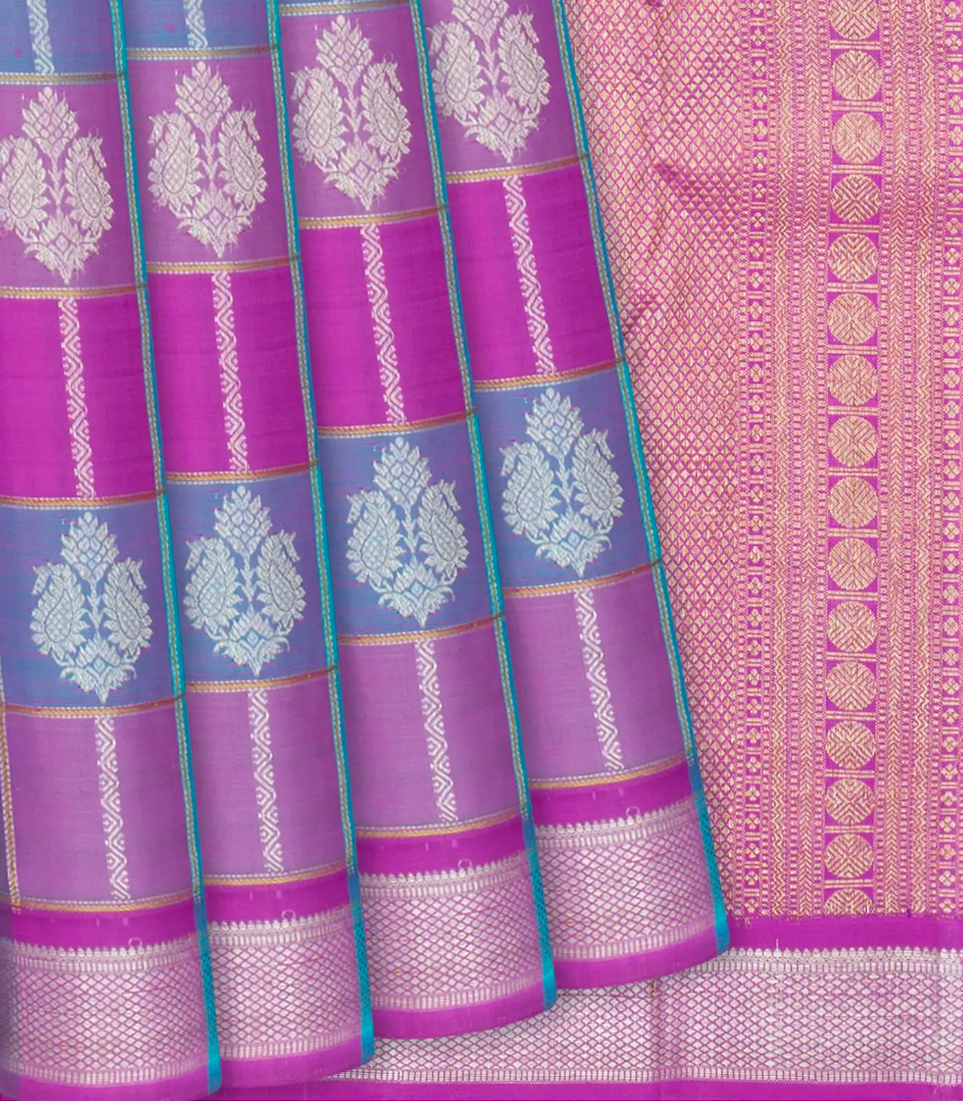 Pink Handloom Kanchipuram Silk Saree With Zari Checks & Buttas-Pink