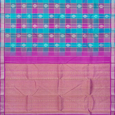 Pink Handloom Kanchipuram Silk Saree With Zari Checks & Buttas-Pink