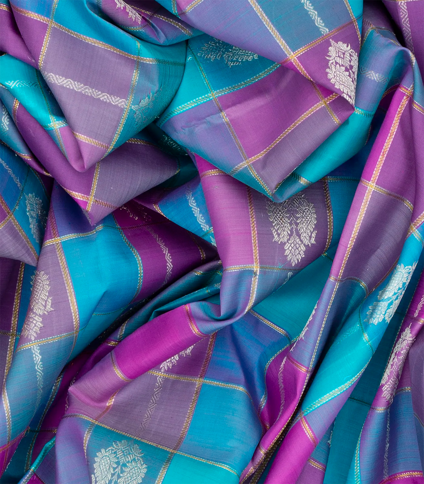 Pink Handloom Kanchipuram Silk Saree With Zari Checks & Buttas-Pink